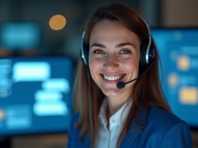 Friendly customer support agent offering help via online chat
